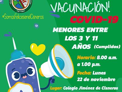 JORNADA DE VACUNACIÓN COVID-19 PARA MENORES ENTRE LOS 3 Y 11 AÑOS 